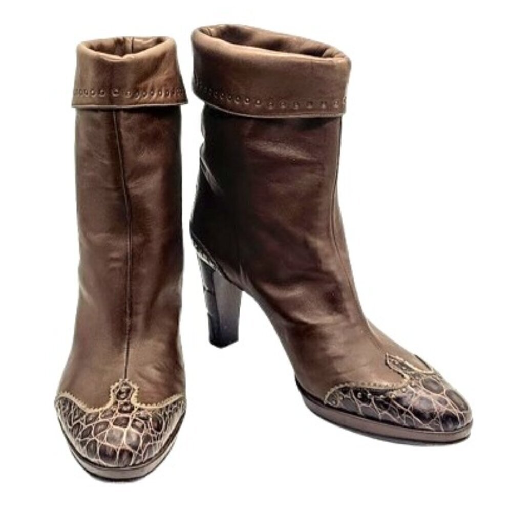 Enrico Gibellieri Italian Embellished Leather Platform Boots